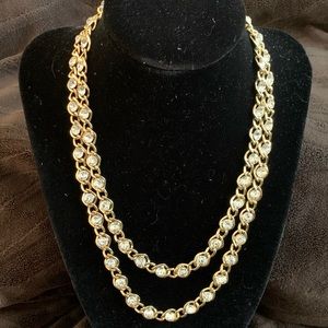 Gold Tone Long Necklace with Crystals